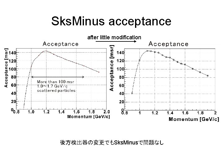 Sks. Minus acceptance after little modification 後方検出器の変更でもSks. Minusで問題なし 