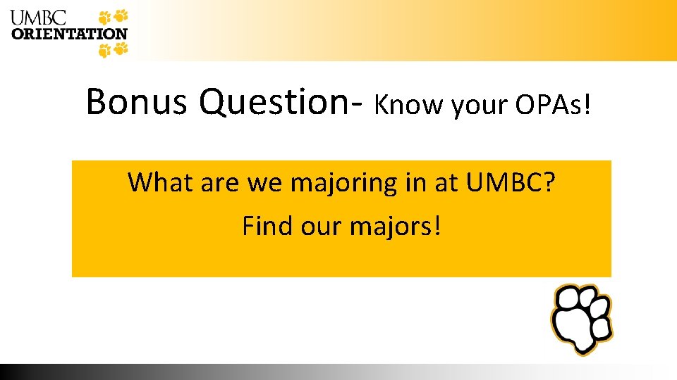 Bonus Question- Know your OPAs! What are we majoring in at UMBC? Find our