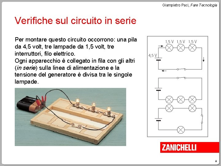 Giampietro Paci, Fare Tecnologia Verifiche sul circuito in serie Per montare questo circuito occorrono: