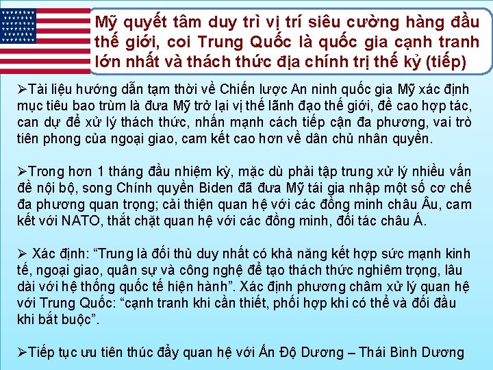 Mỹ quyết tâm duy trì vị trí siêu cường hàng đầu thế giới, coi