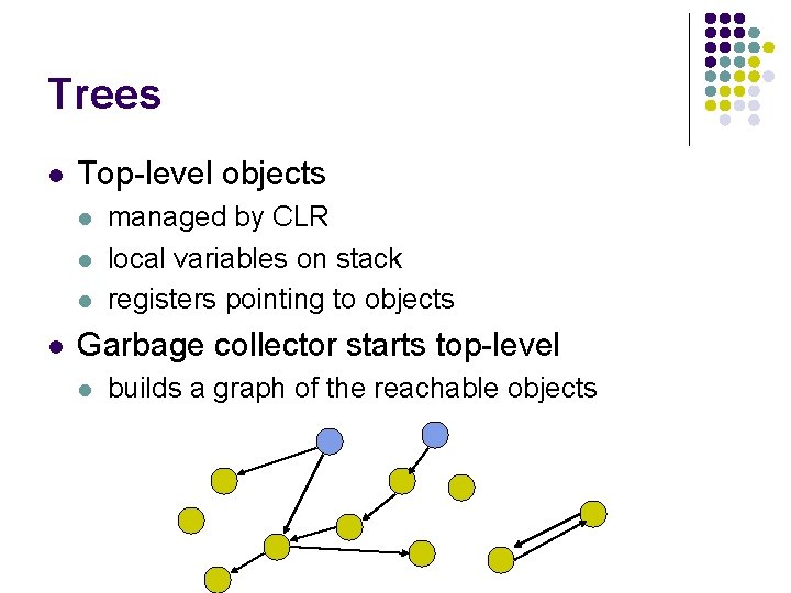 Trees l Top-level objects l l managed by CLR local variables on stack registers