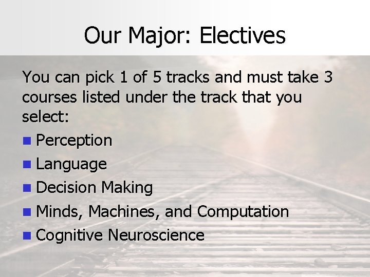 Our Major: Electives You can pick 1 of 5 tracks and must take 3