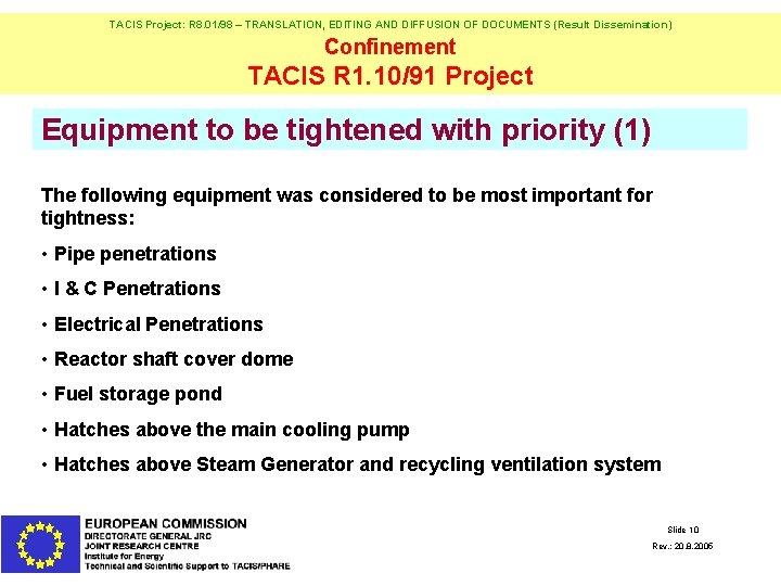 TACIS Project: R 8. 01/98 – TRANSLATION, EDITING AND DIFFUSION OF DOCUMENTS (Result Dissemination)