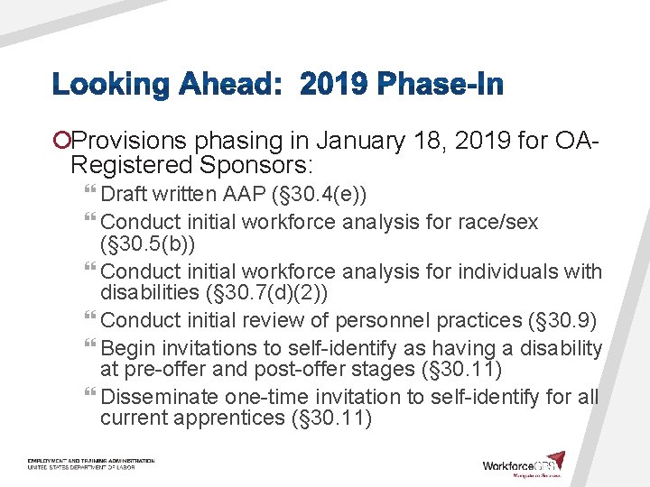 ¡Provisions phasing in January 18, 2019 for OARegistered Sponsors: } Draft written AAP (§