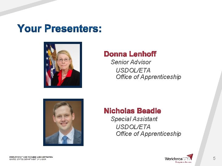 Senior Advisor USDOL/ETA Office of Apprenticeship Special Assistant USDOL/ETA Office of Apprenticeship 5 