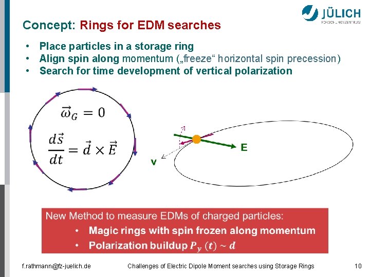 Concept: Rings for EDM searches • Place particles in a storage ring • Align