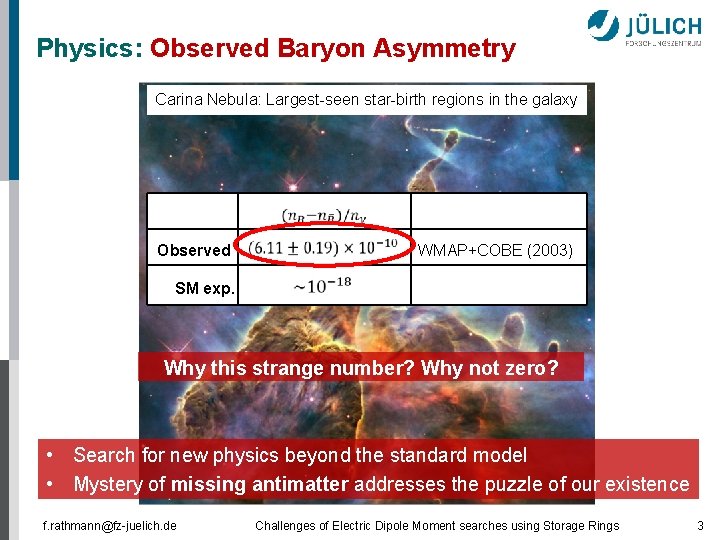 Physics: Observed Baryon Asymmetry Carina Nebula: Largest-seen star-birth regions in the galaxy Observed WMAP+COBE