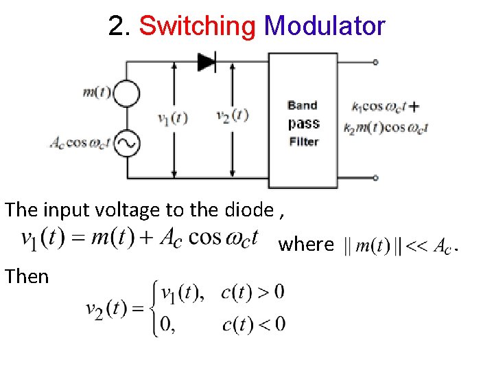 2. Switching Modulator The input voltage to the diode , where Then . 