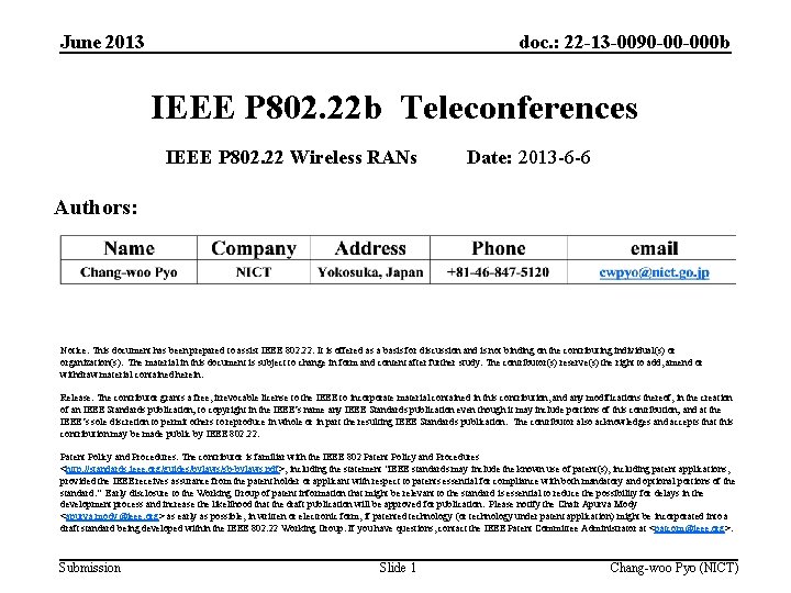 June 2013 doc. : 22 -13 -0090 -00 -000 b IEEE P 802. 22