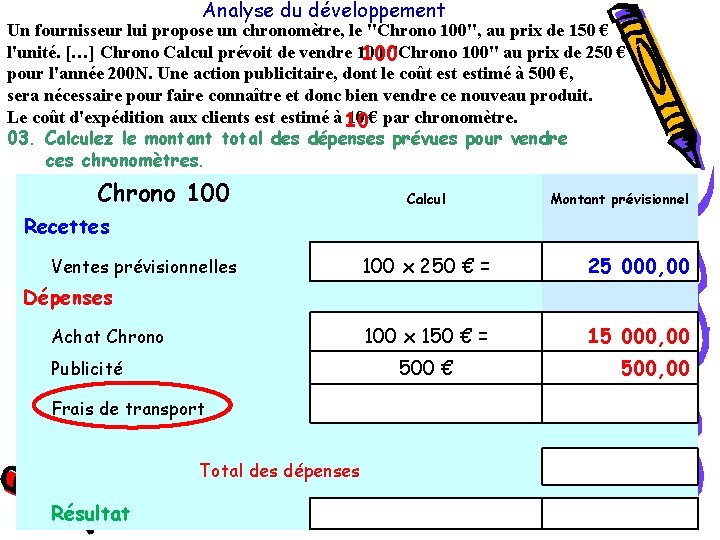 Analyse du développement Un fournisseur lui propose un chronomètre, le "Chrono 100", au prix