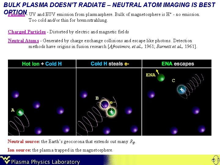 BULK PLASMA DOESN’T RADIATE – NEUTRAL ATOM IMAGING IS BEST OPTION Photons - UV
