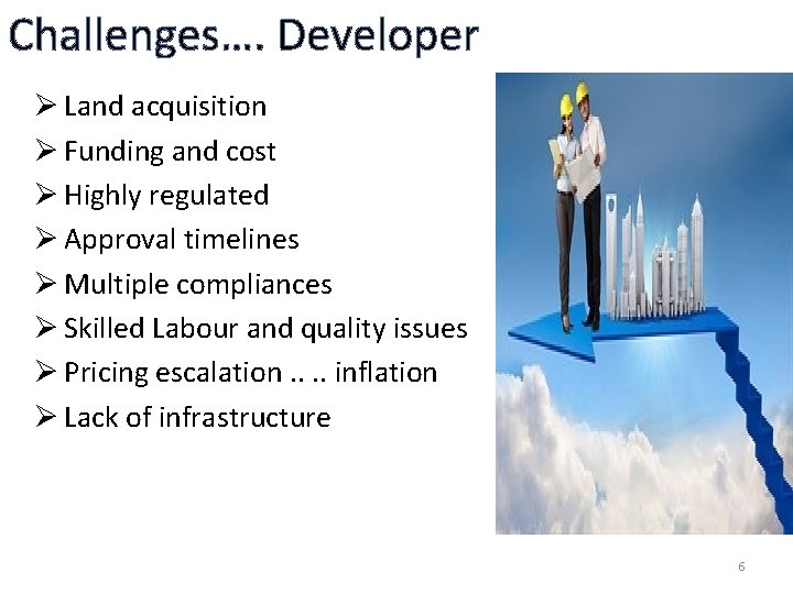 Challenges…. Developer Ø Land acquisition Ø Funding and cost Ø Highly regulated Ø Approval