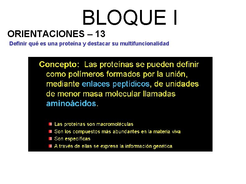 BLOQUE I ORIENTACIONES – 13 Definir qué es una proteína y destacar su multifuncionalidad