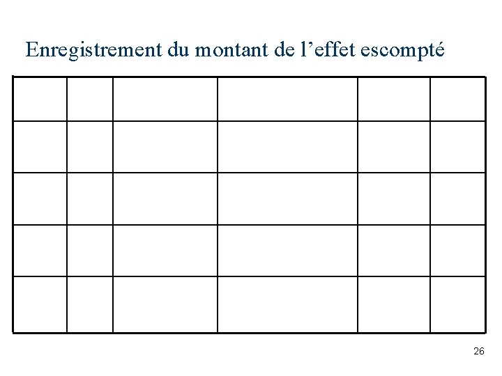 Enregistrement du montant de l’effet escompté 26 