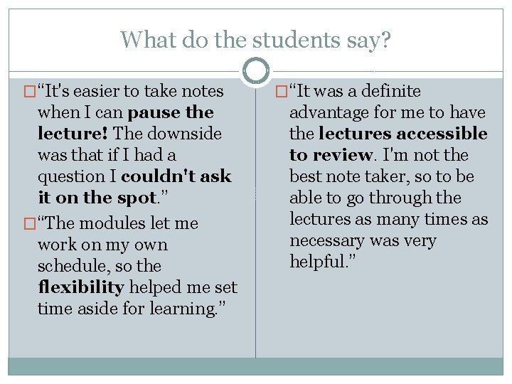What do the students say? �“It's easier to take notes when I can pause