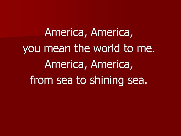 America, you mean the world to me. America, from sea to shining sea. 