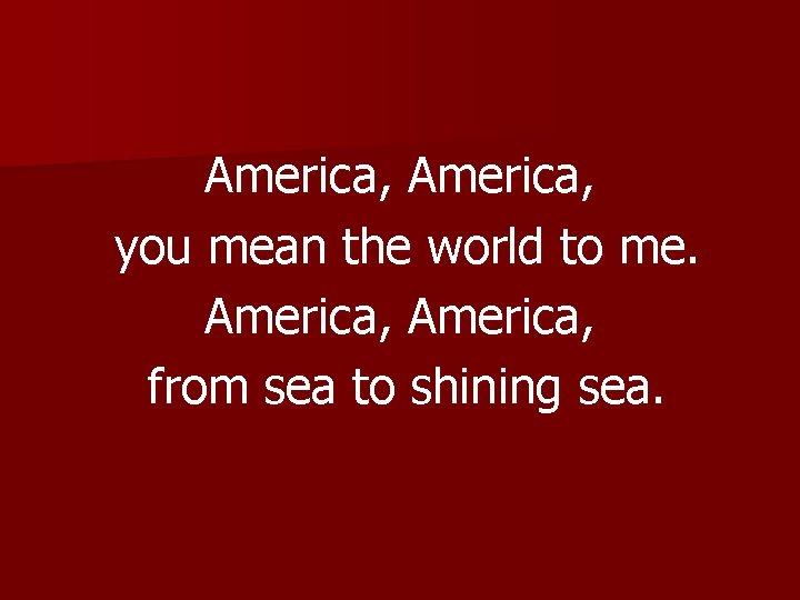 America, you mean the world to me. America, from sea to shining sea. 