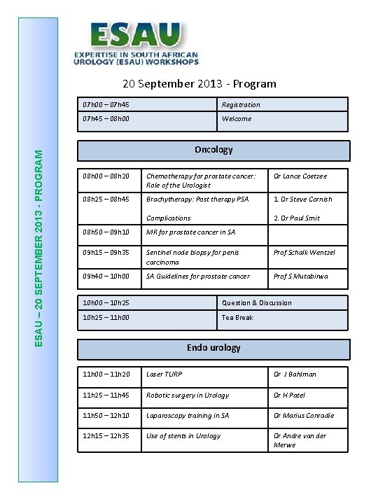 ESAU – 20 SEPTEMBER 2013 - PROGRAM 20 September 2013 - Program 07 h