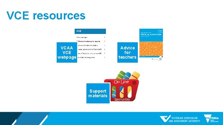 VCE resources VCAA VCE webpage Advice for teachers Support materials 