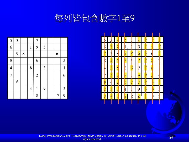 每列皆包含數字 1至 9 5 3 4 6 7 8 9 1 2 6 7 每列皆包含數字 1至 9 5 3 4 6 7 8 9 1 2 6 7