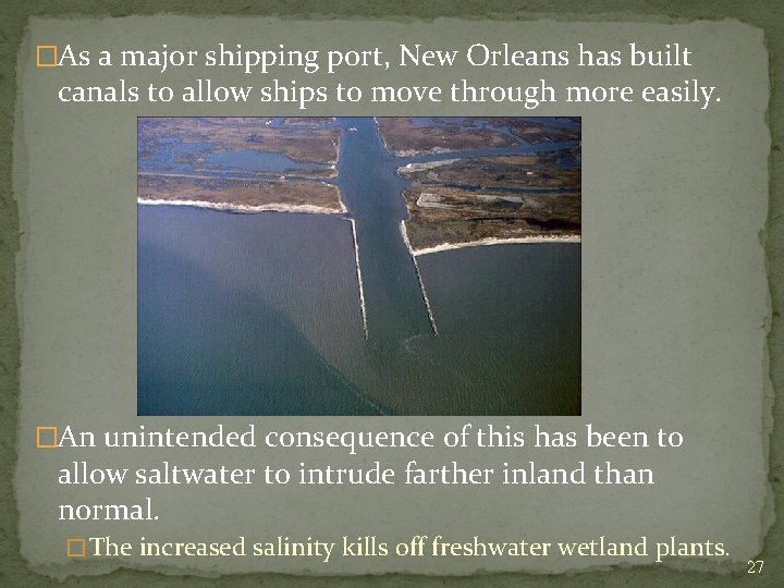 �As a major shipping port, New Orleans has built canals to allow ships to