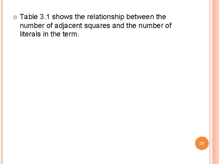  Table 3. 1 shows the relationship between the number of adjacent squares and