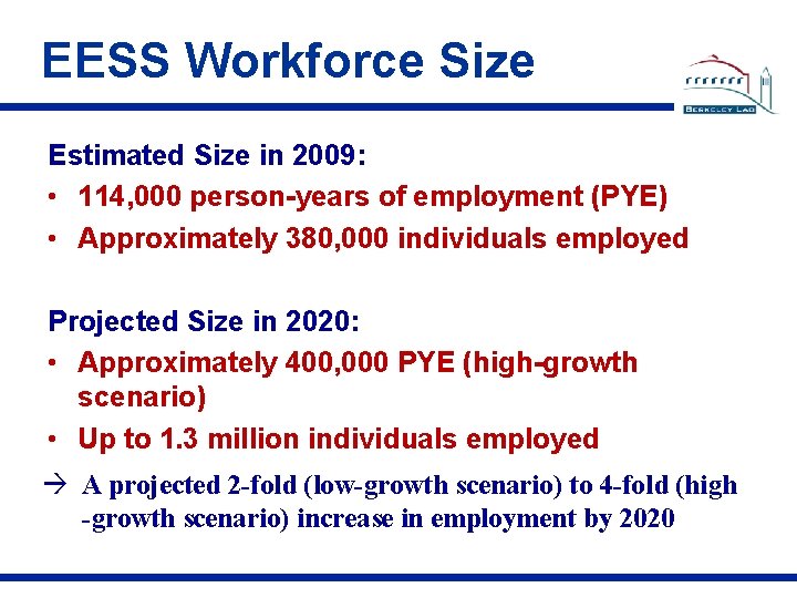 EESS Workforce Size Estimated Size in 2009: • 114, 000 person-years of employment (PYE)