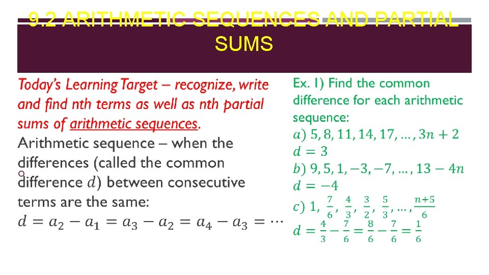 9. 2 ARITHMETIC SEQUENCES AND PARTIAL SUMS 