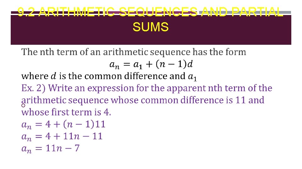 9. 2 ARITHMETIC SEQUENCES AND PARTIAL SUMS 