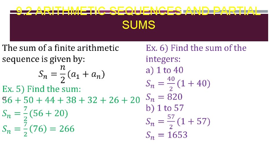 9. 2 ARITHMETIC SEQUENCES AND PARTIAL SUMS 