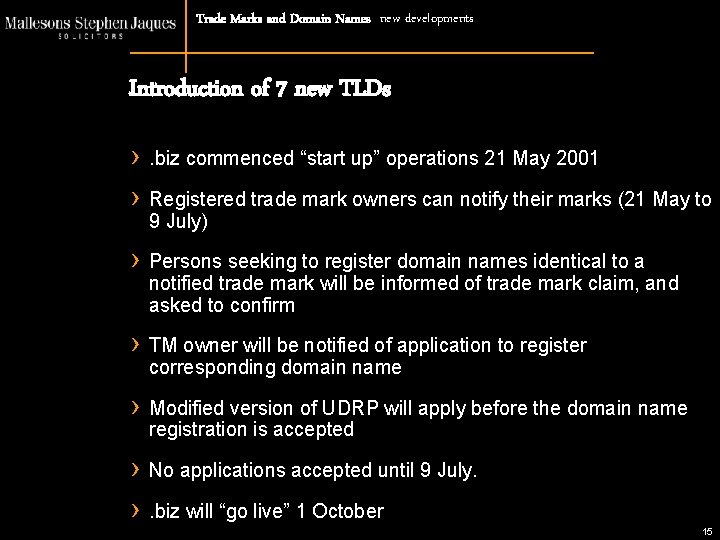 Trade Marks and Domain Names new developments Introduction of 7 new TLDs › ›