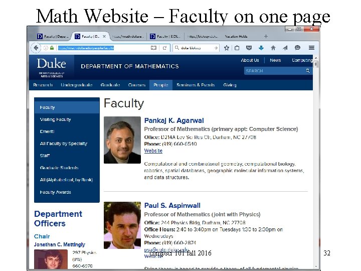 Math Website – Faculty on one page compsci 101 fall 2016 32 