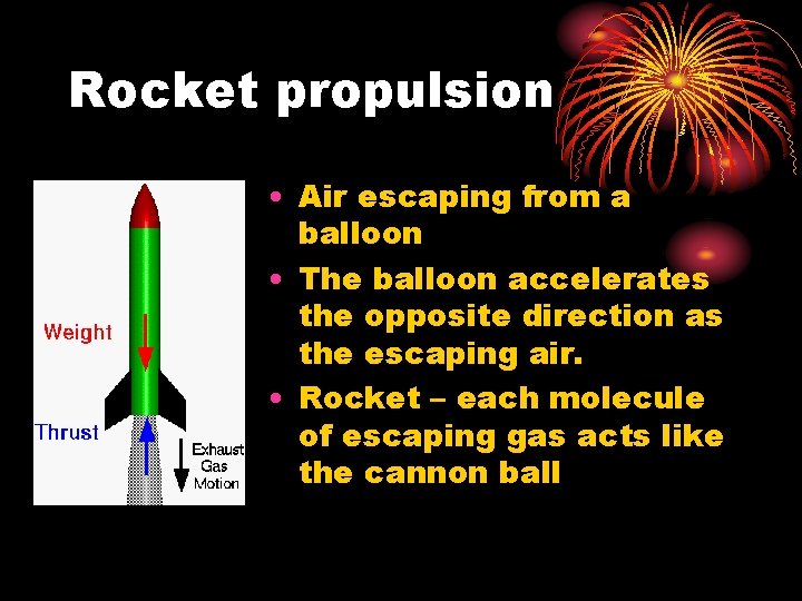 Rocket propulsion • Air escaping from a balloon • The balloon accelerates the opposite