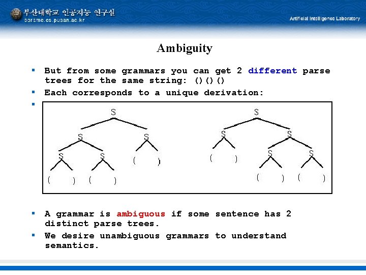 Ambiguity § § § But from some grammars you can get 2 different parse