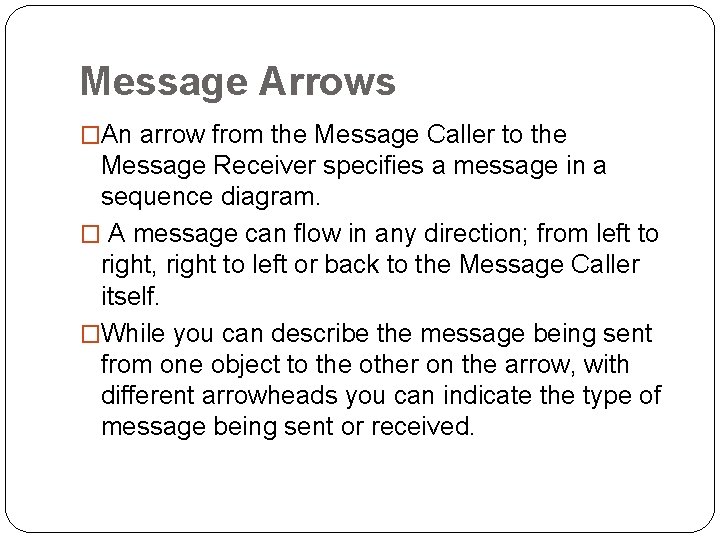 Message Arrows �An arrow from the Message Caller to the Message Receiver specifies a