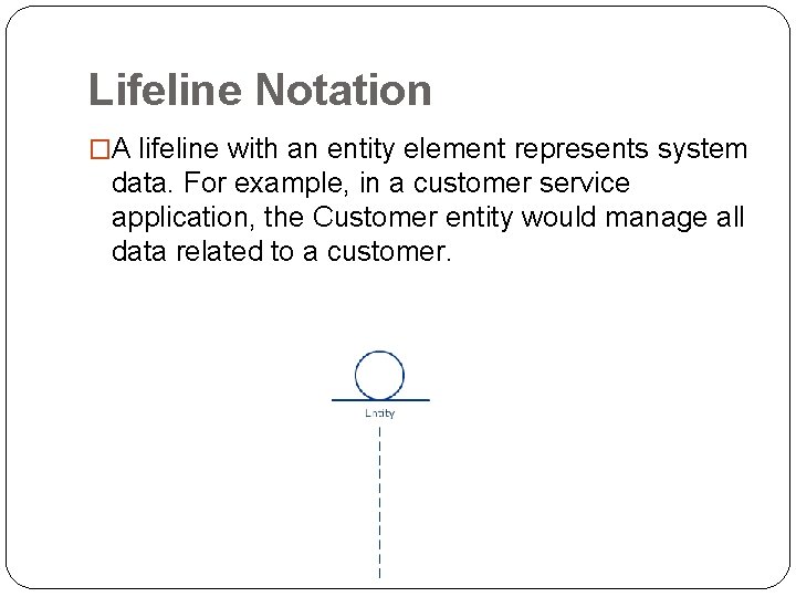 Lifeline Notation �A lifeline with an entity element represents system data. For example, in