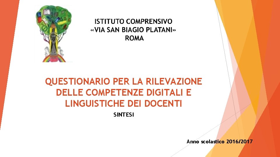 QUESTIONARIO PER LA RILEVAZIONE DELLE COMPETENZE DIGITALI E LINGUISTICHE DEI DOCENTI SINTESI Anno scolastico