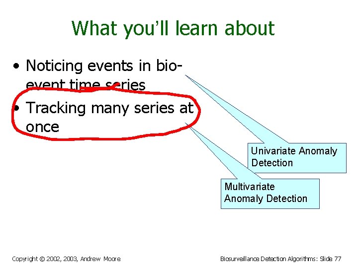 What you’ll learn about • Noticing events in bioevent time series • Tracking many