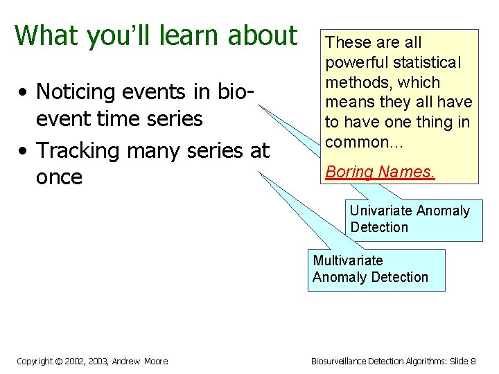 What you’ll learn about • Noticing events in bioevent time series • Tracking many