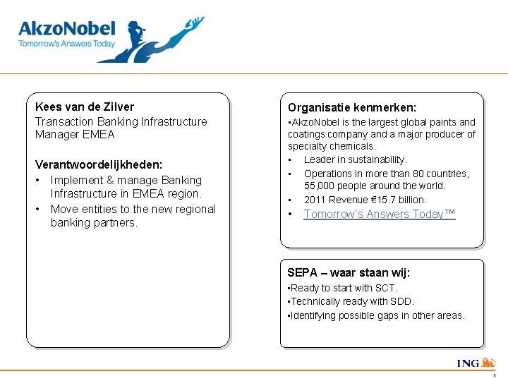 Kees van de Zilver Transaction Banking Infrastructure Manager EMEA Verantwoordelijkheden: • Implement & manage