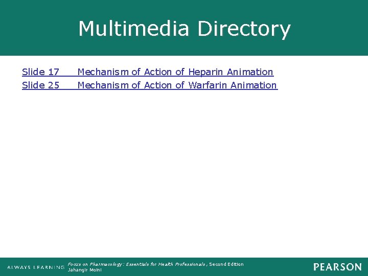 Multimedia Directory Slide 17 Slide 25 Mechanism of Action of Heparin Animation Mechanism of