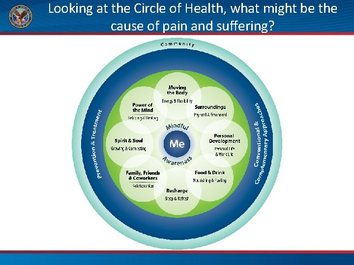 Looking at the Circle of Health, what might be the cause of pain and