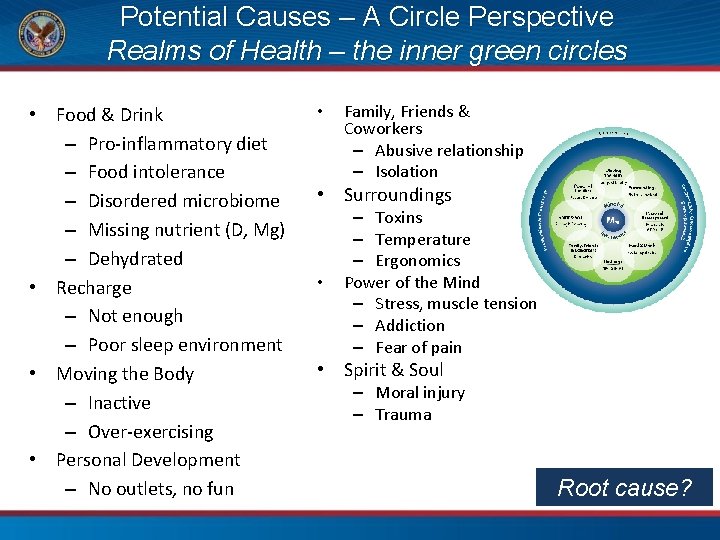 Potential Causes – A Circle Perspective Realms of Health – the inner green circles
