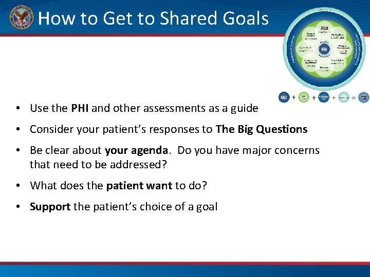 How to Get to Shared Goals • Use the PHI and other assessments as