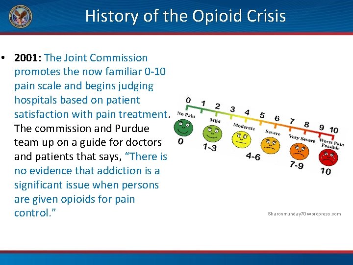 History of the Opioid Crisis • 2001: The Joint Commission promotes the now familiar
