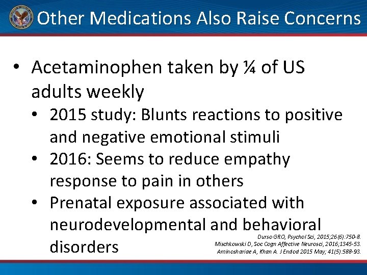 Other Medications Also Raise Concerns • Acetaminophen taken by ¼ of US adults weekly