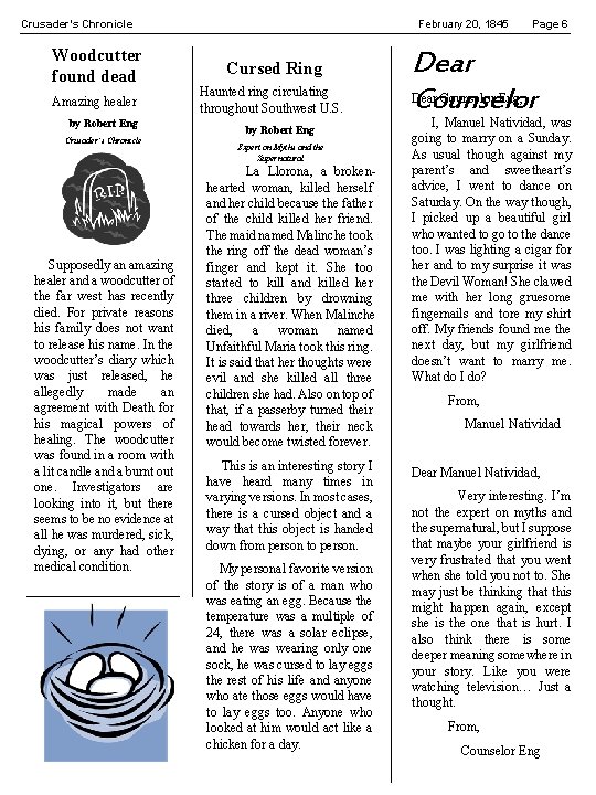 Crusader’s Chronicle Woodcutter found dead Amazing healer by Robert Eng Crusader’s Chronicle Supposedly an Crusader’s Chronicle Woodcutter found dead Amazing healer by Robert Eng Crusader’s Chronicle Supposedly an