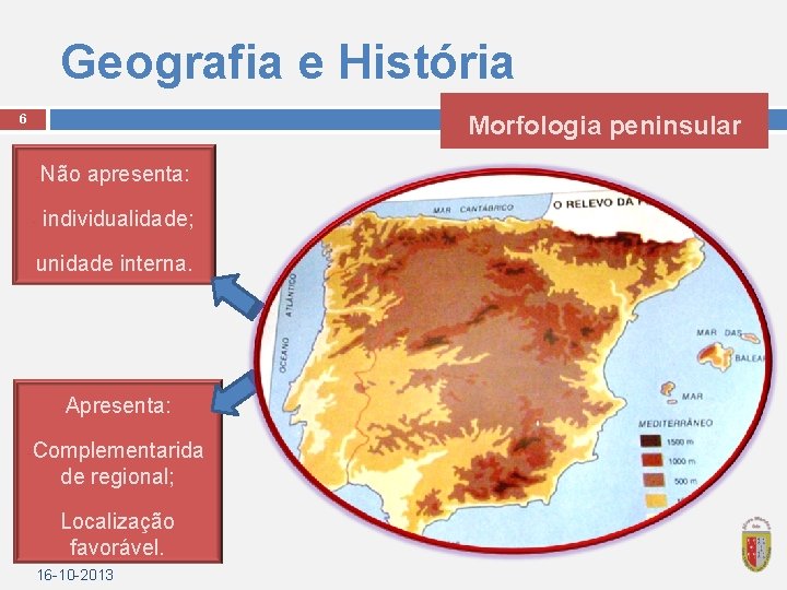 Geografia e História Morfologia peninsular 6 Não apresenta: - individualidade; unidade interna. Apresenta: -