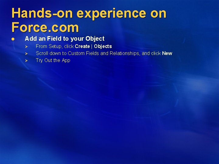 Hands-on experience on Force. com l Add an Field to your Object Ø Ø