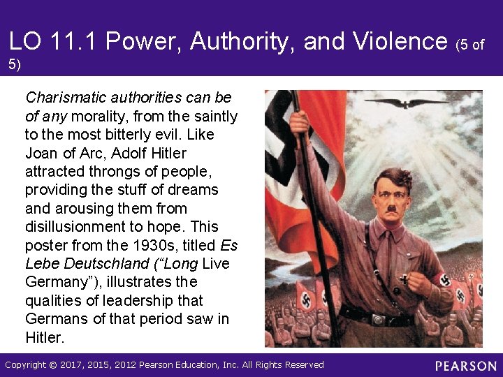 LO 11. 1 Power, Authority, and Violence (5 of 5) Charismatic authorities can be